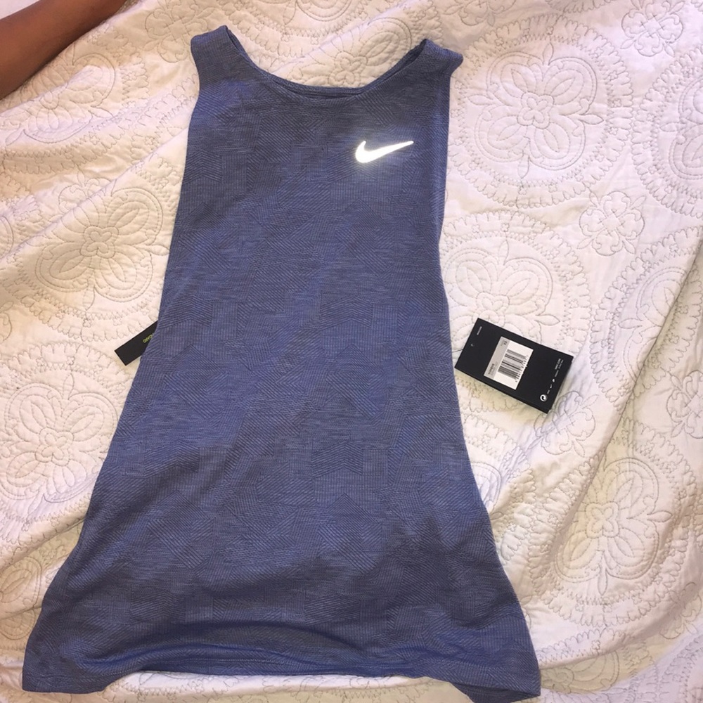blue-grey open back nike tank top
